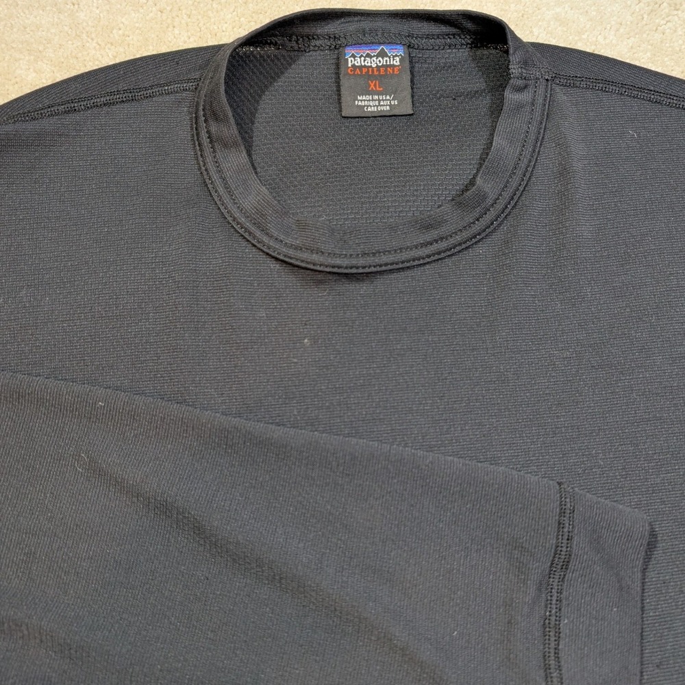 Vintage Patagonia Capilene Mens XL Black Long Sleeve Shirt Made in USA Snags